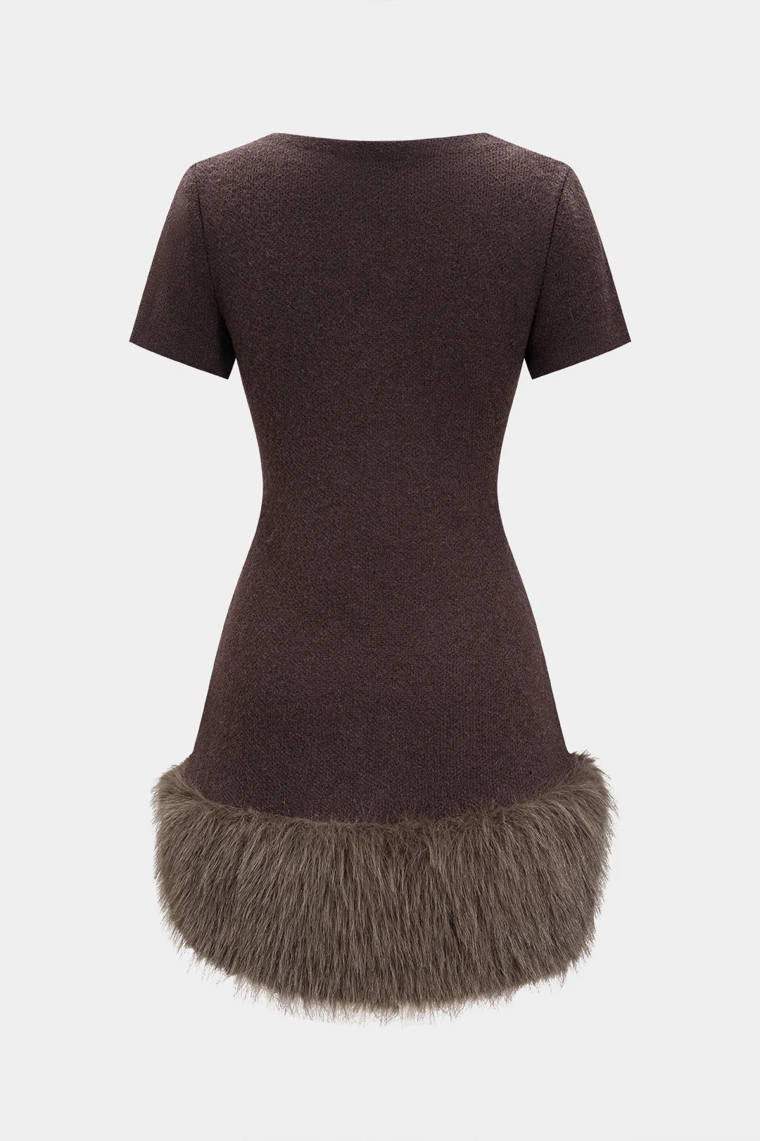 Knit Patchwork Faux Fur Short Sleeve Dress - Weenar