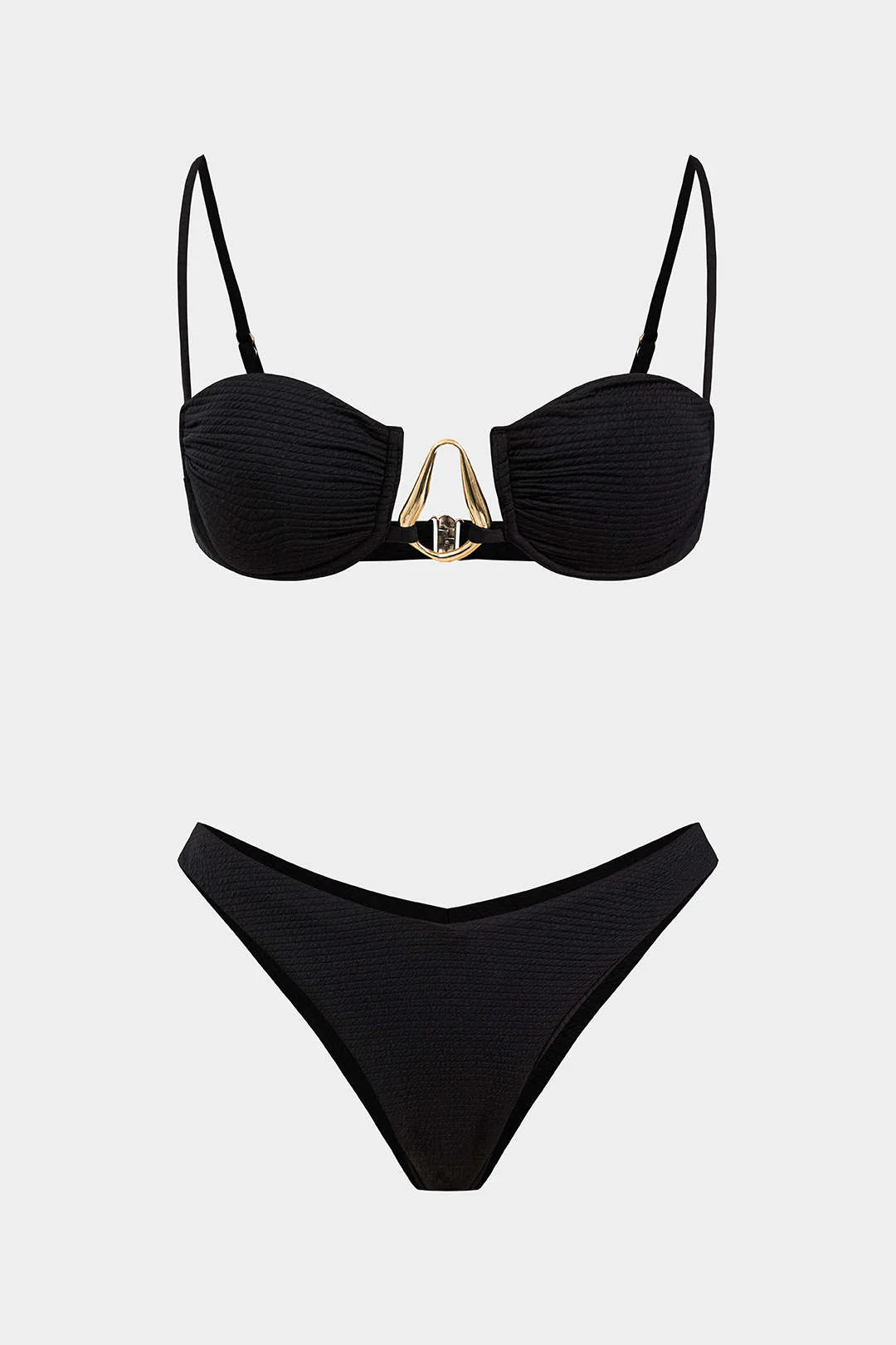 Chiffon Metallic Decor High-Waisted Bikini Set - Weenar