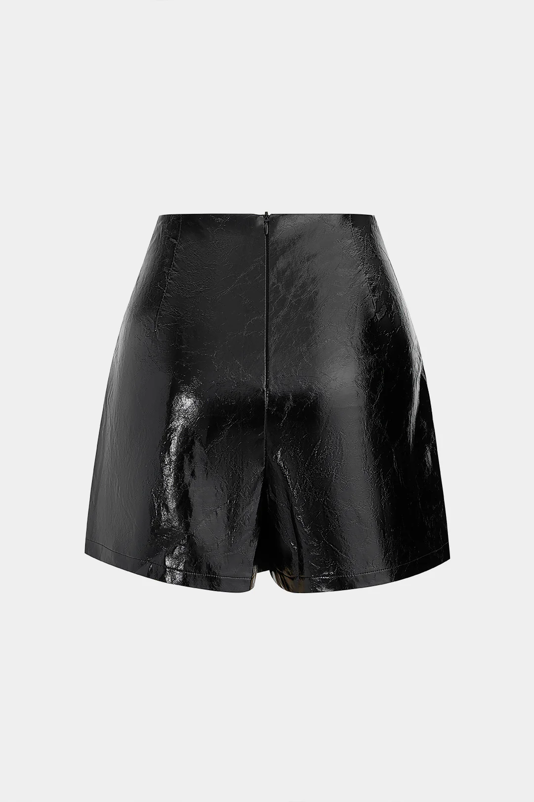 Faux Leather Metallic Decor Zipper Shorts - Weenar