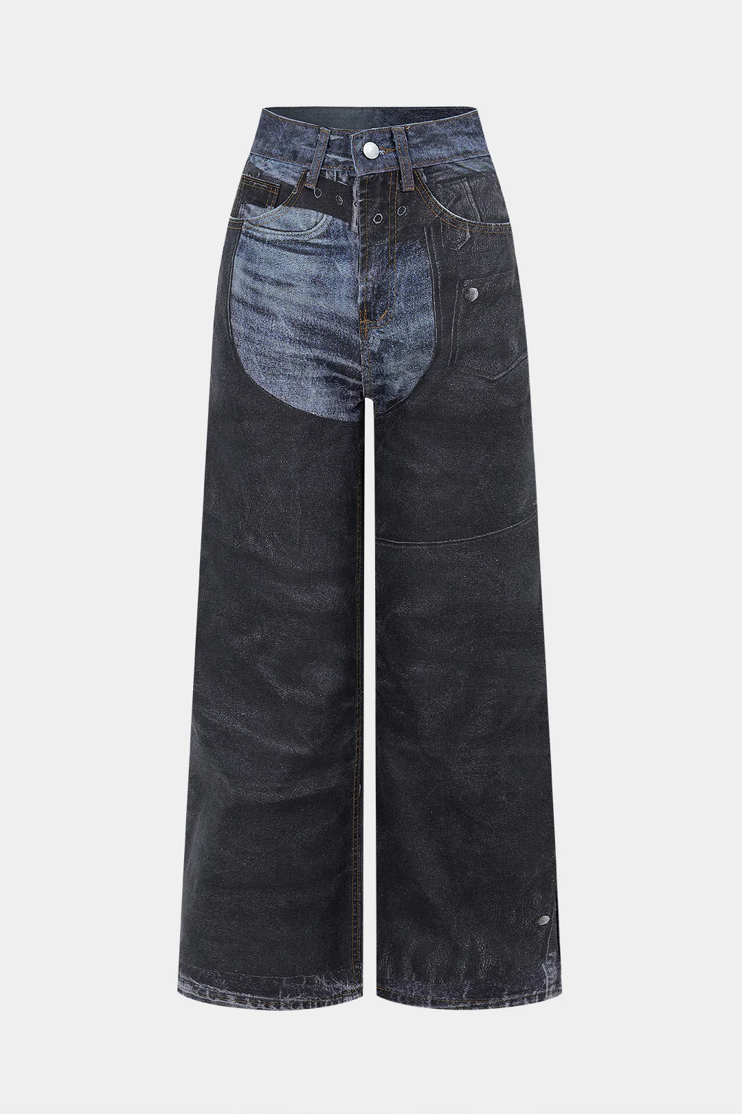 Denim Retro Print Straight Wide Leg Jeans - Weenar