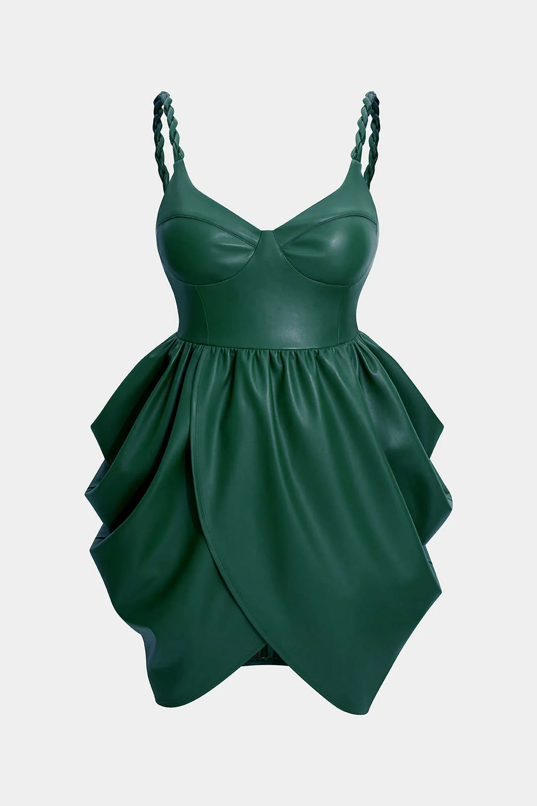 Plus Size Faux Leather Zipper Ruched Twist Knot Slip Sleeveless Mini Dress - Weenar
