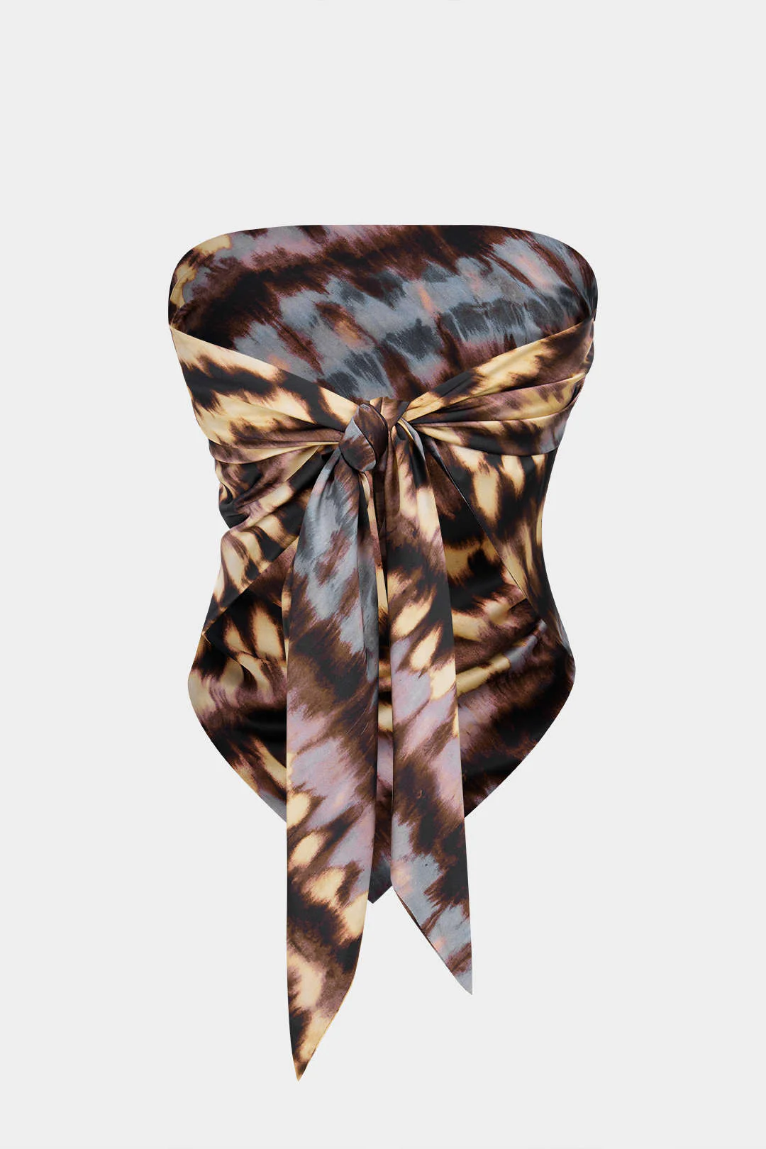Abstract Tie Dye Print Satin Knotted Backless Tube Top - Weenar