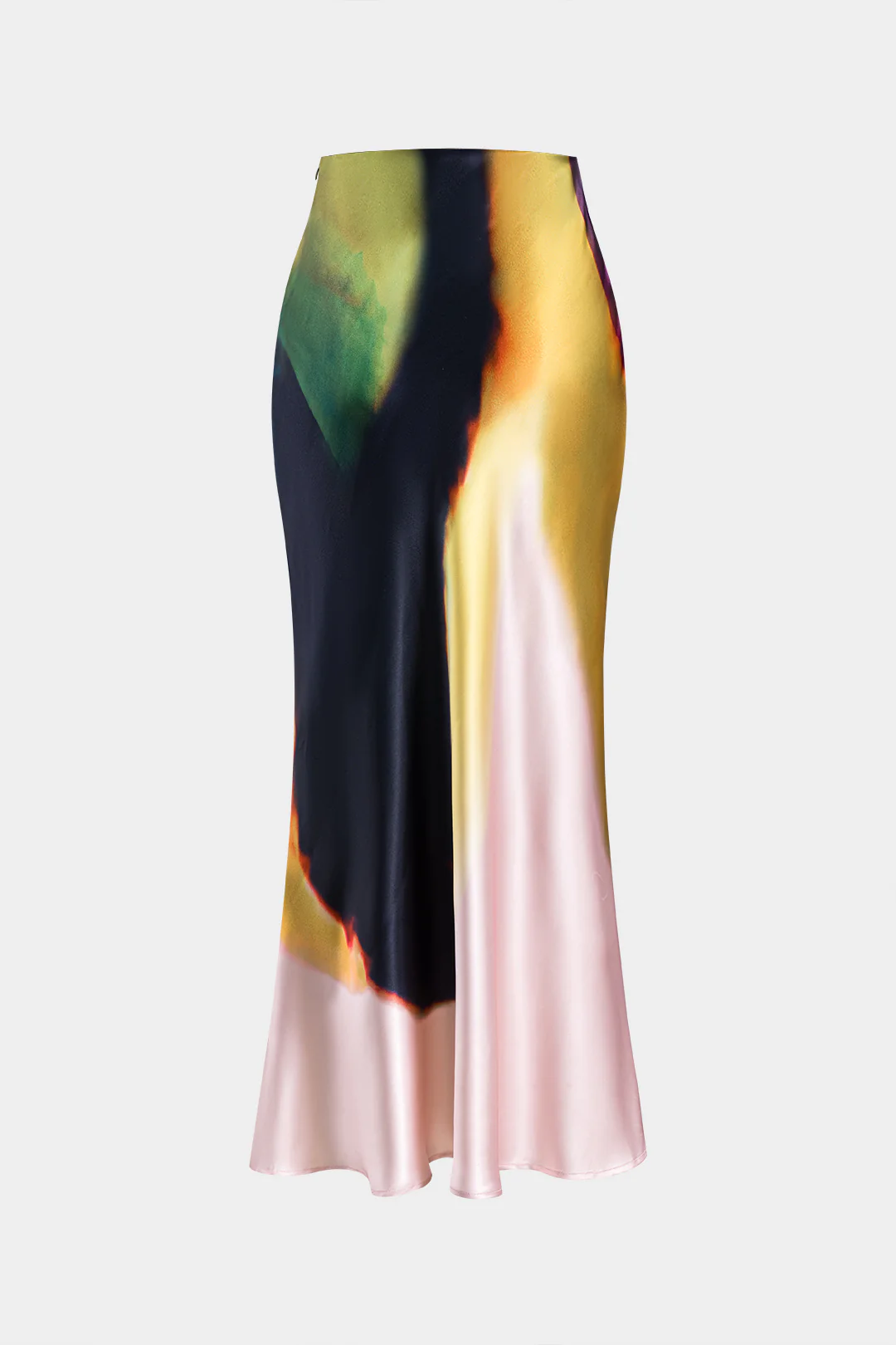 Contrast Print Satin Zipper Skirt - Weenar
