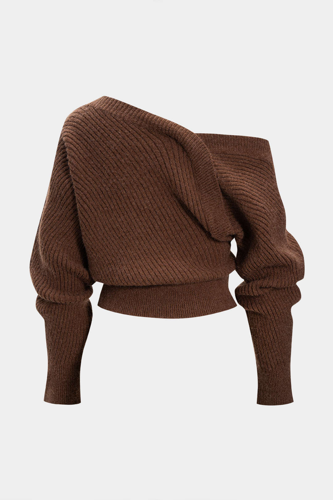 Knit Asymmetrical Ribbed Long-Sleeve Top - Weenar