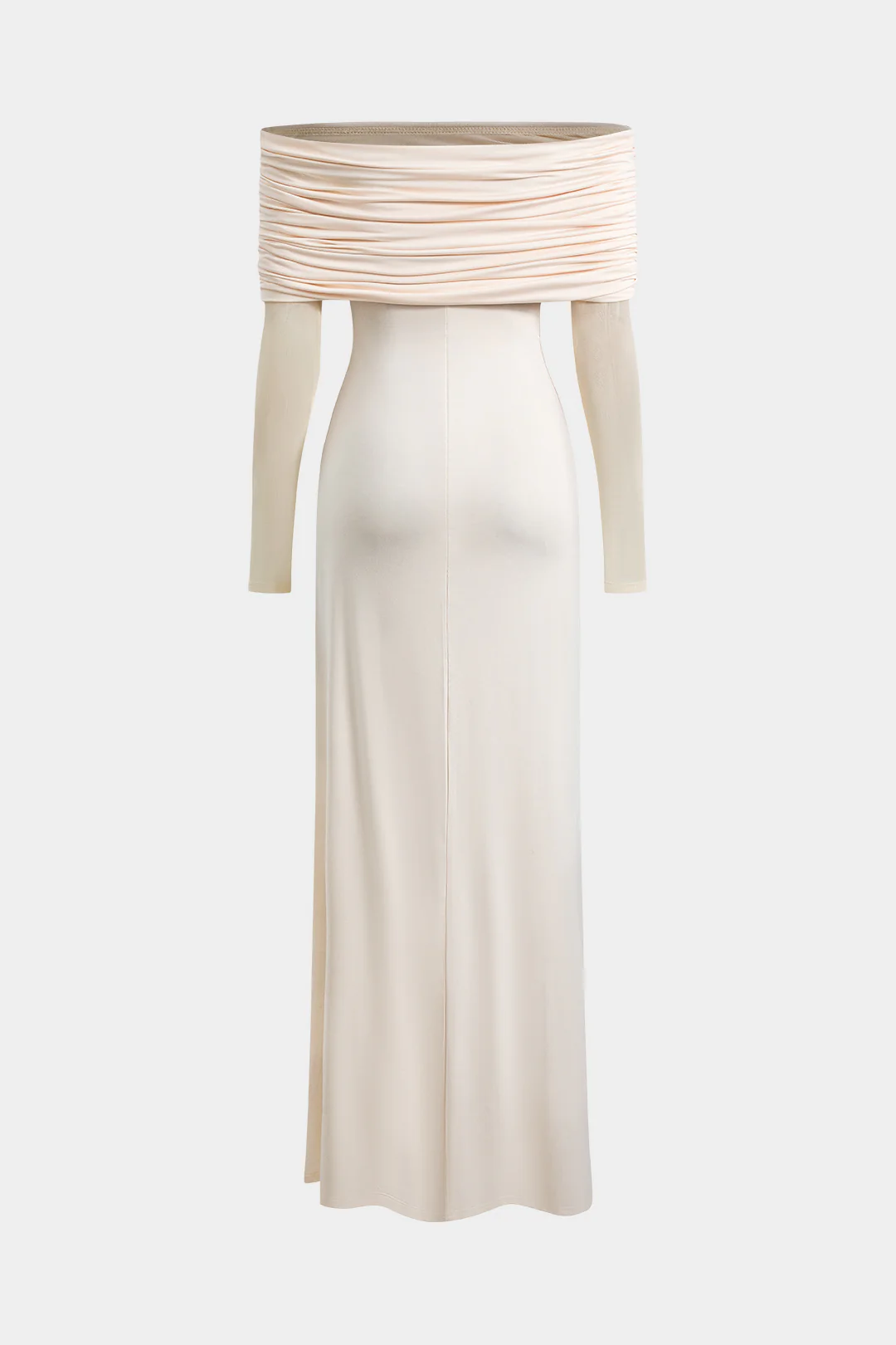 Mesh Off Shoulder Ruched Long Sleeve Maxi Dress - Weenar
