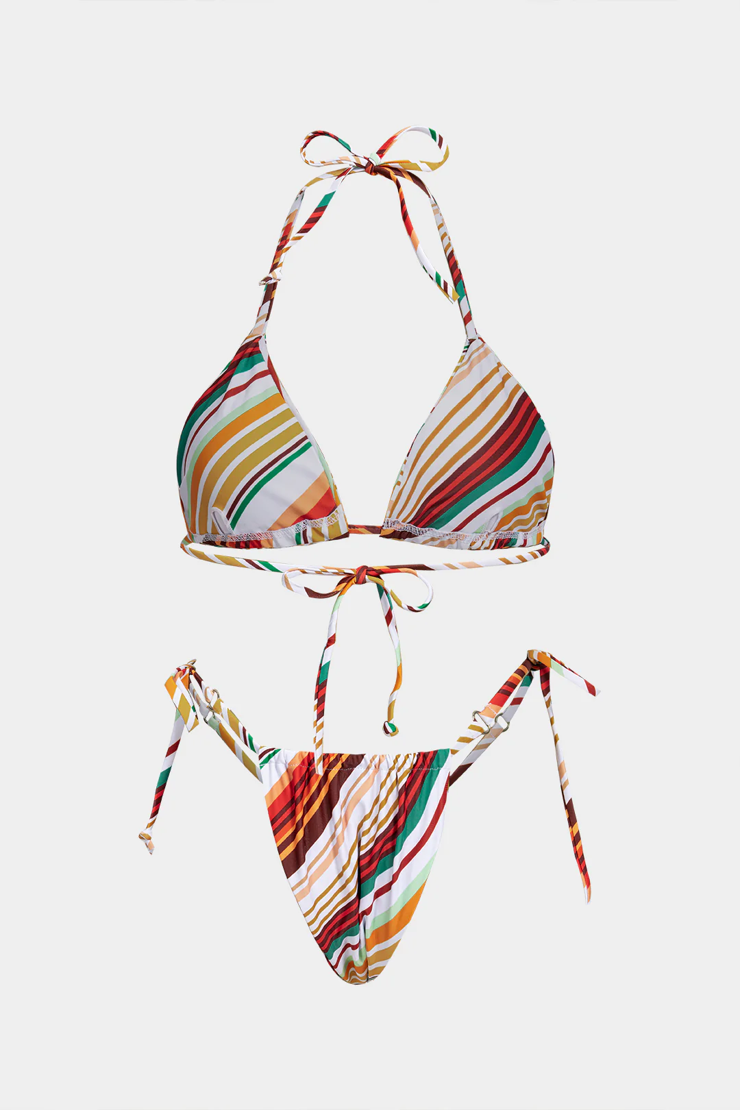 Striped Halter Tie-Up Backless Bikini Set - Weenar