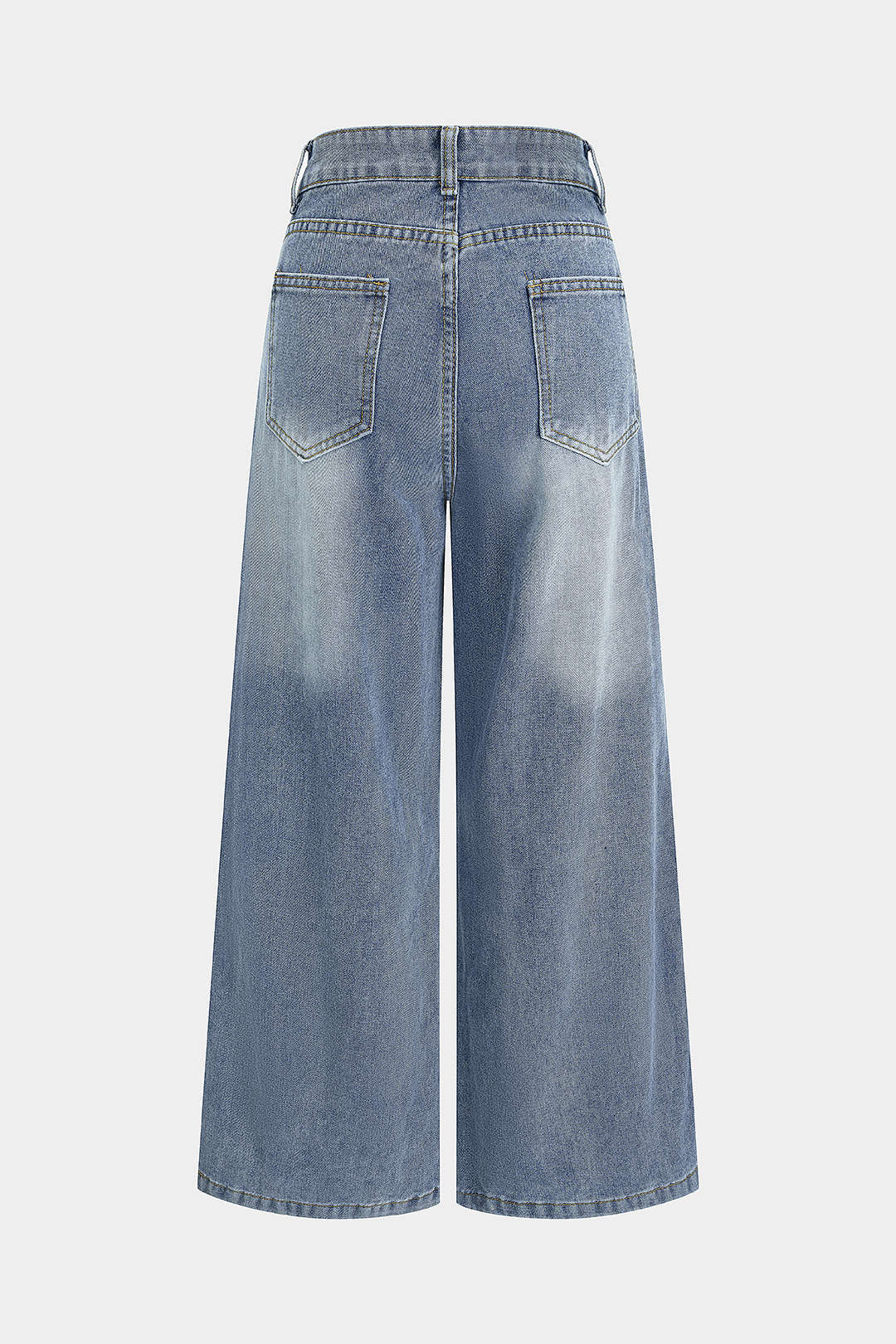 Denim Button Zipper Pocket Straight Leg Jeans - Weenar