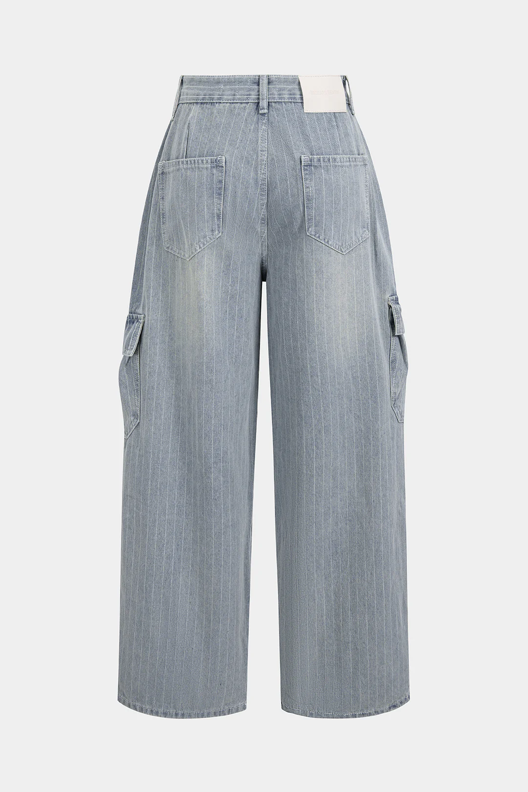 Denim Striped Pocket Wide Leg Jeans - Weenar