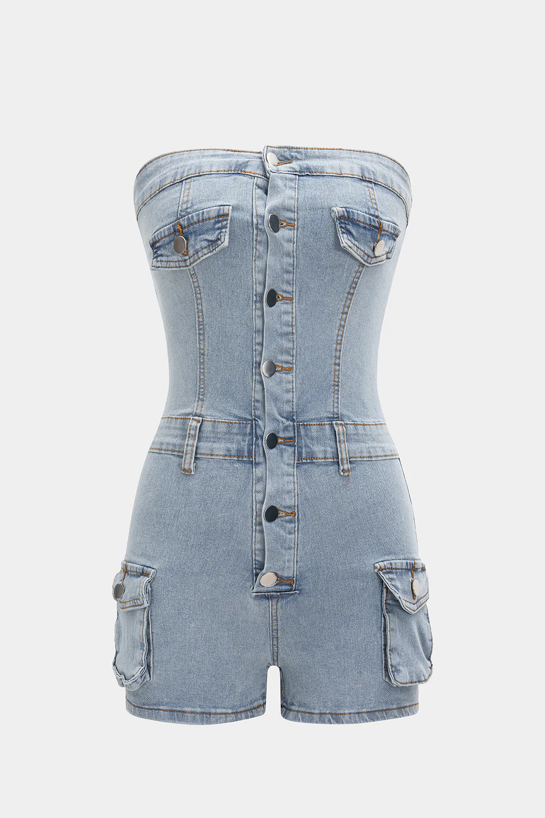 Strapless Button Denim Romper - Weenar
