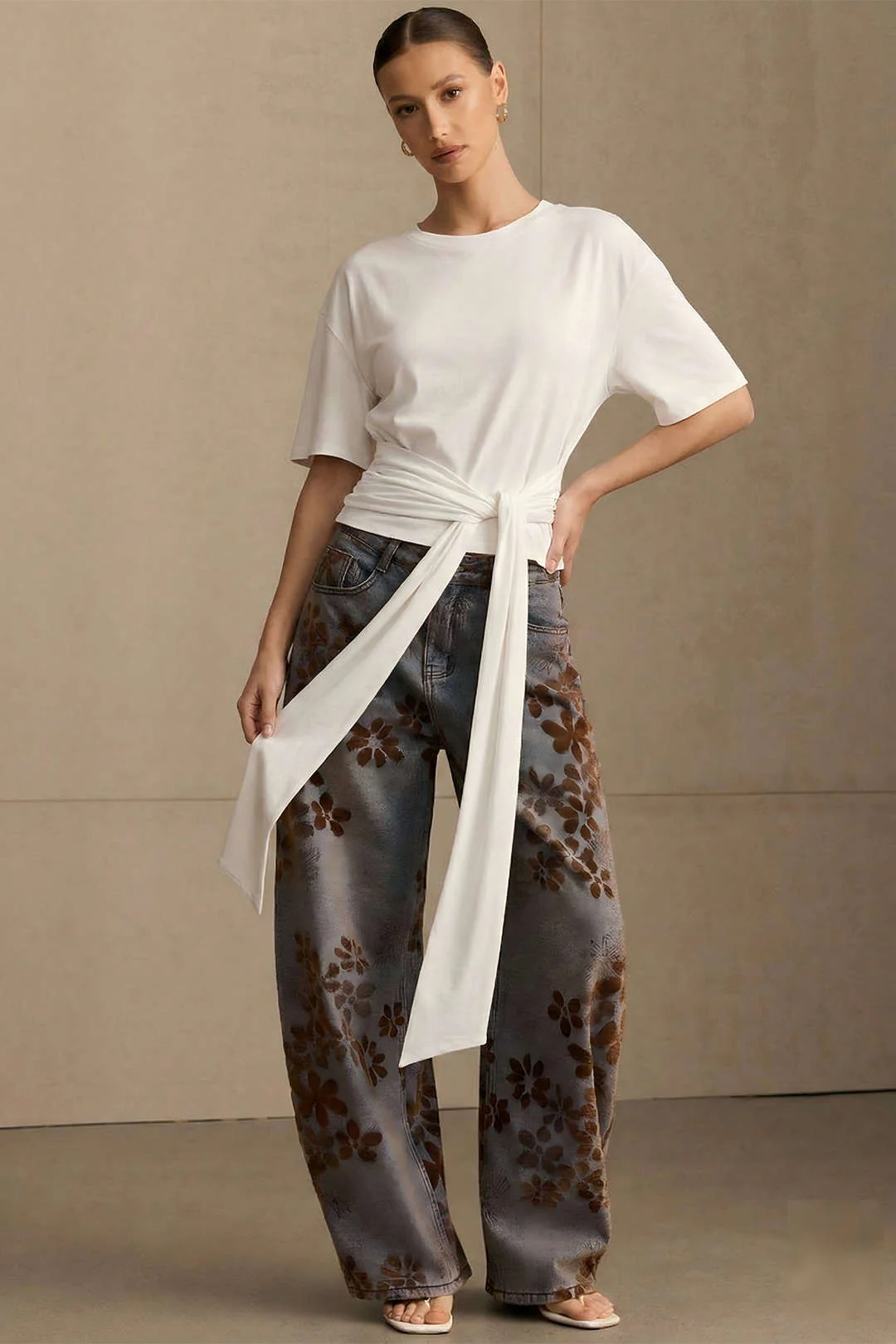 Round Neck Ruched Knotted Short Sleeve T-Shirt - Weenar