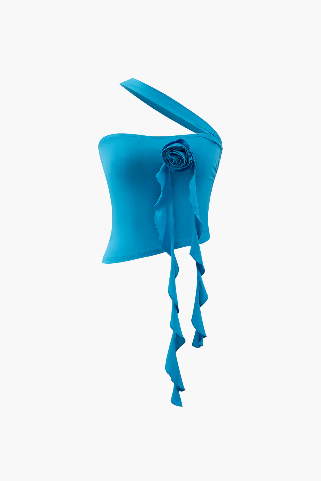 3D Flower Decor Scallop Trim One-Shoulder Tank Top - Weenar