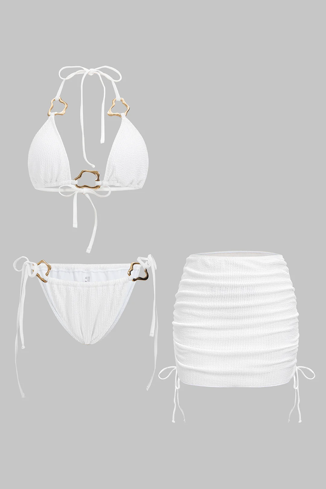 Textured Irregular Metallic Halter Tie-Up Bikini Set - Weenar