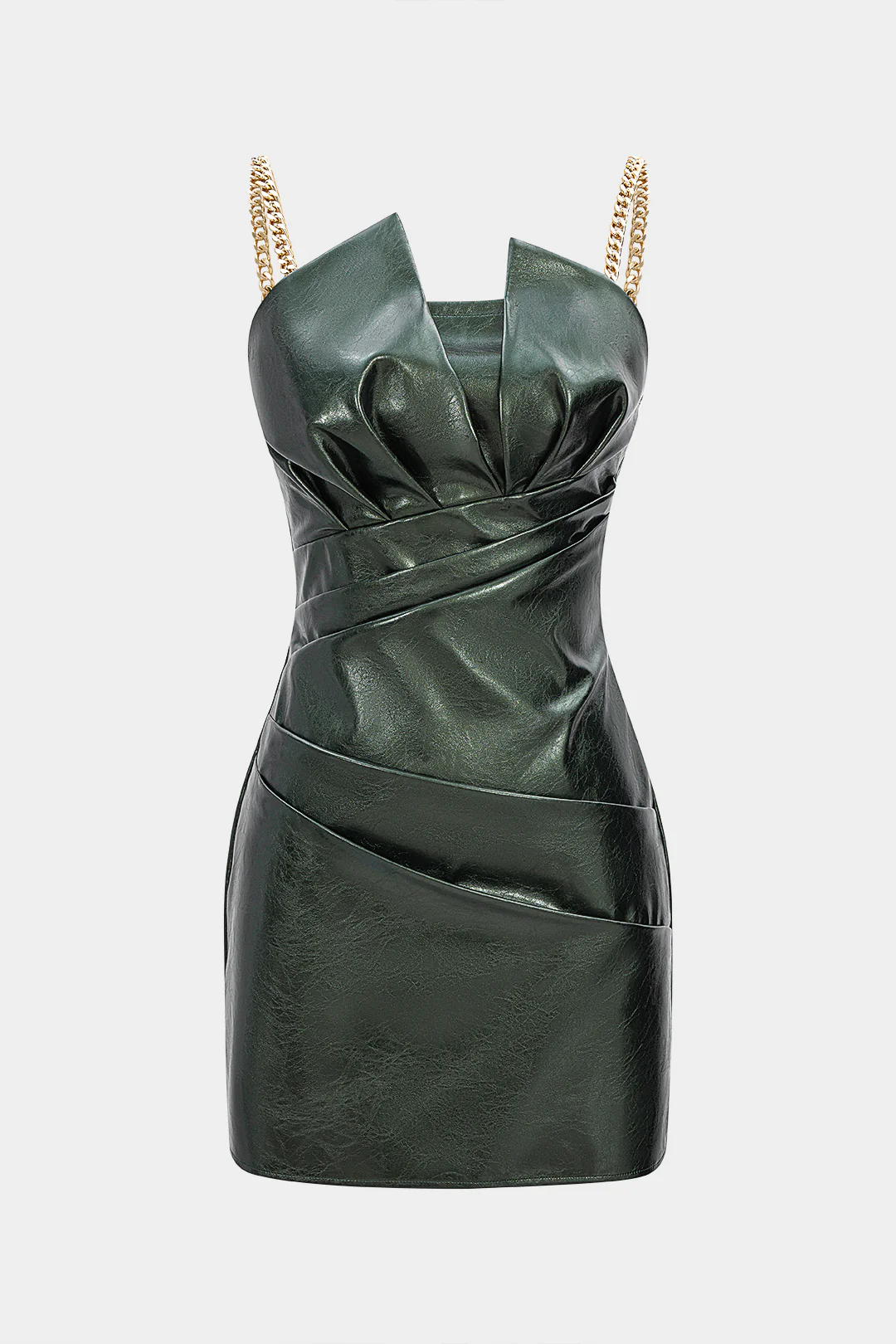Faux Leather Metallic Ruched Sleeveless Slip Mini Dress - Weenar