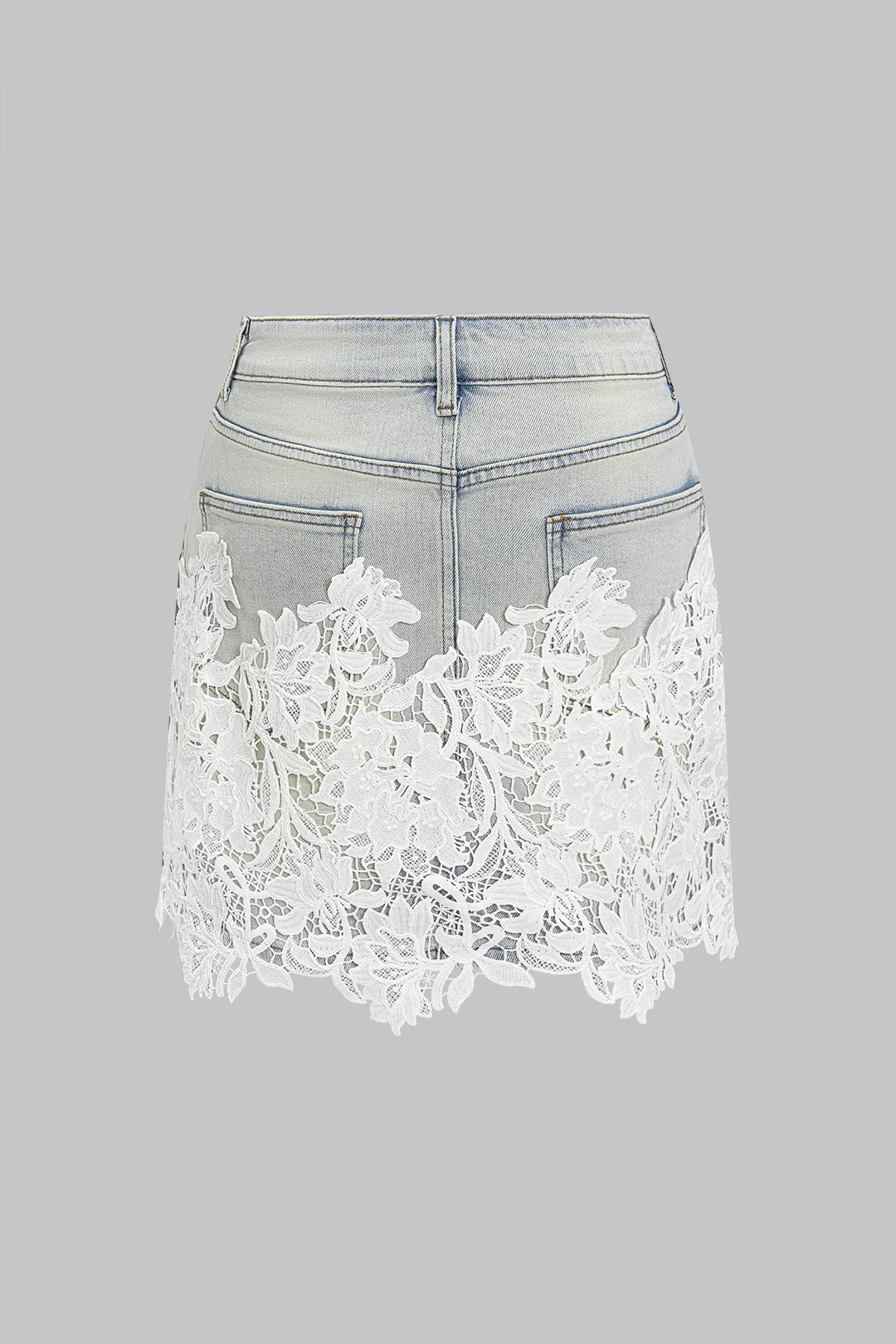 Denim High Waist Lace Patchwork Skirt - Weenar