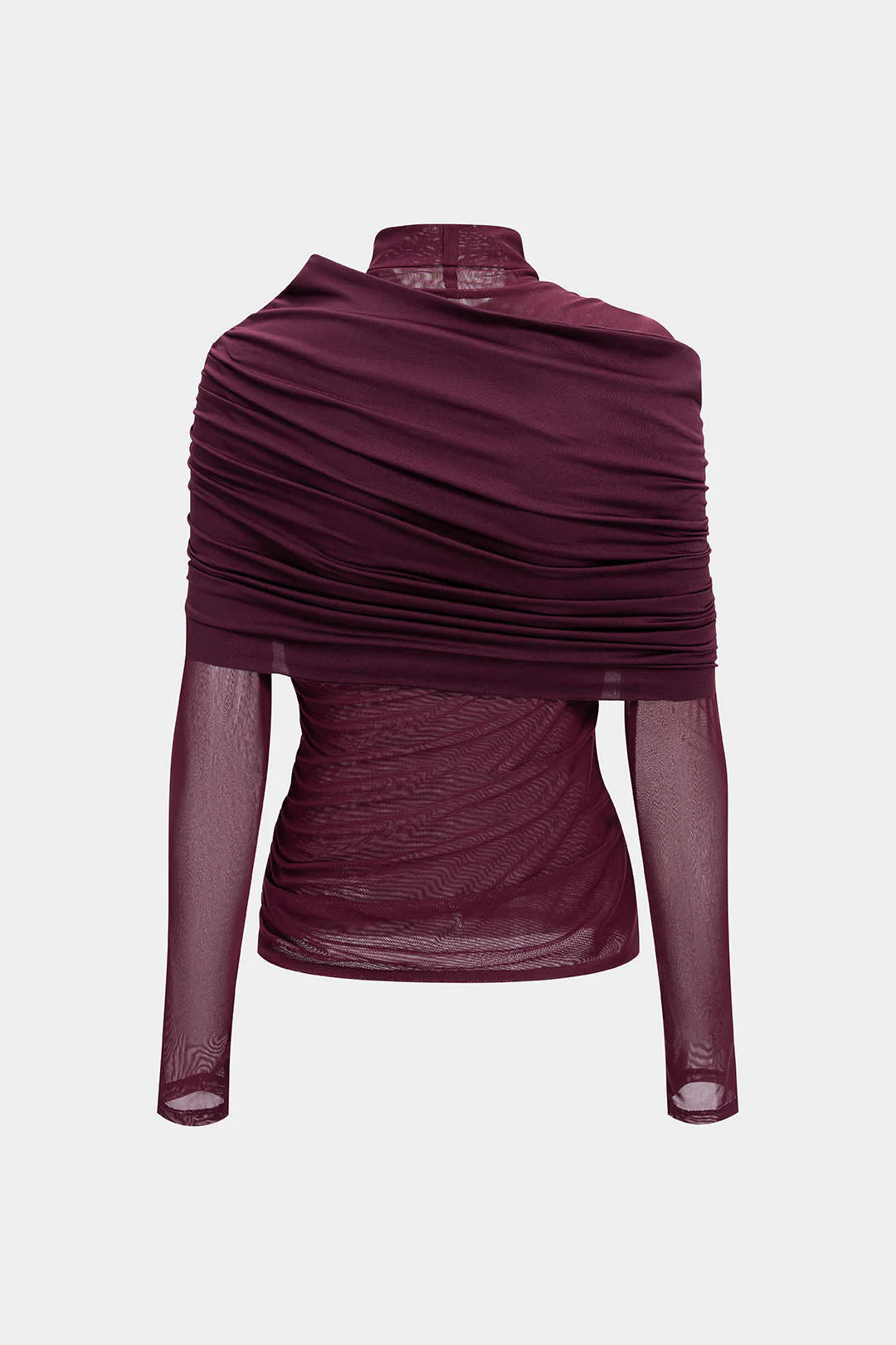 Ruched Mesh Long-Sleeve Top - Weenar