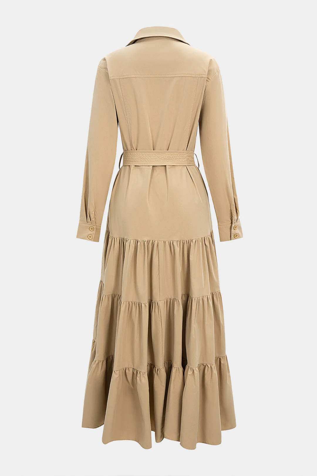 Lapel Button Tie-Up Ruched Coat - Weenar