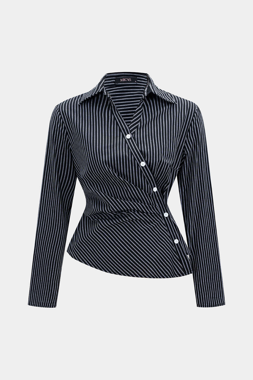 Plus Size Asymmetrical Button Long-Sleeve Shirt - Weenar