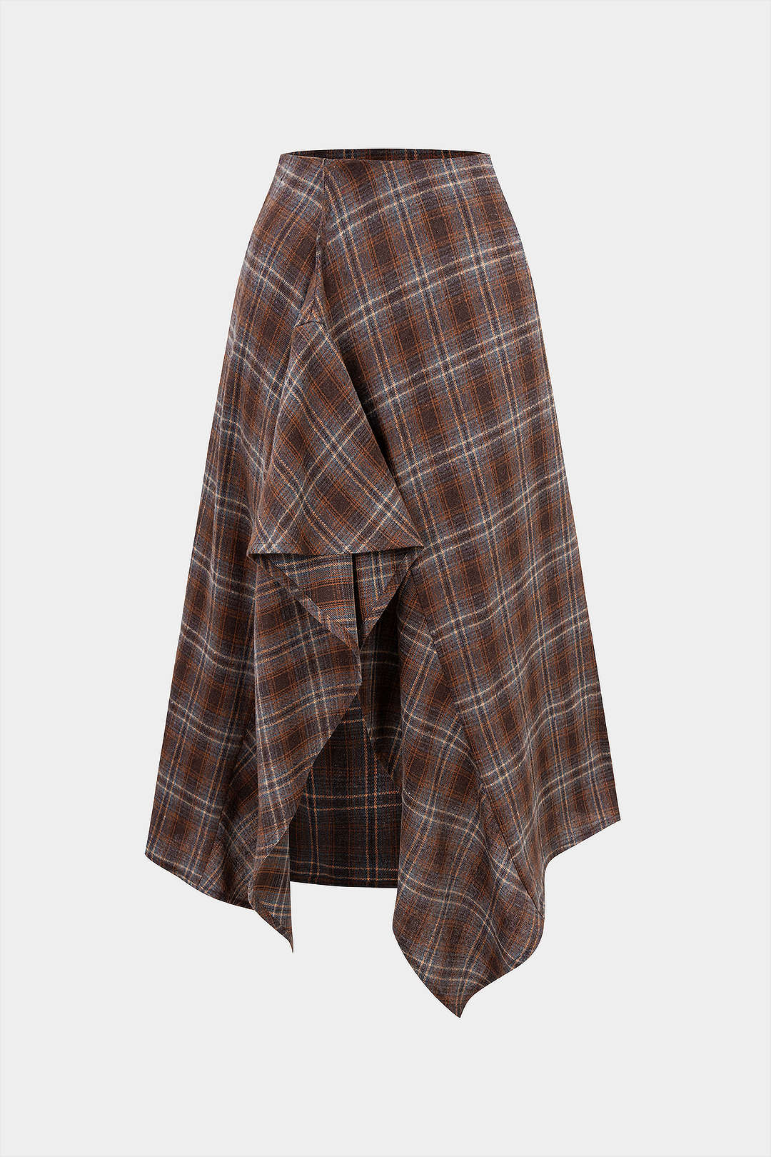 Plaid Print Asymmetrical Ruched Split Skirt - Weenar