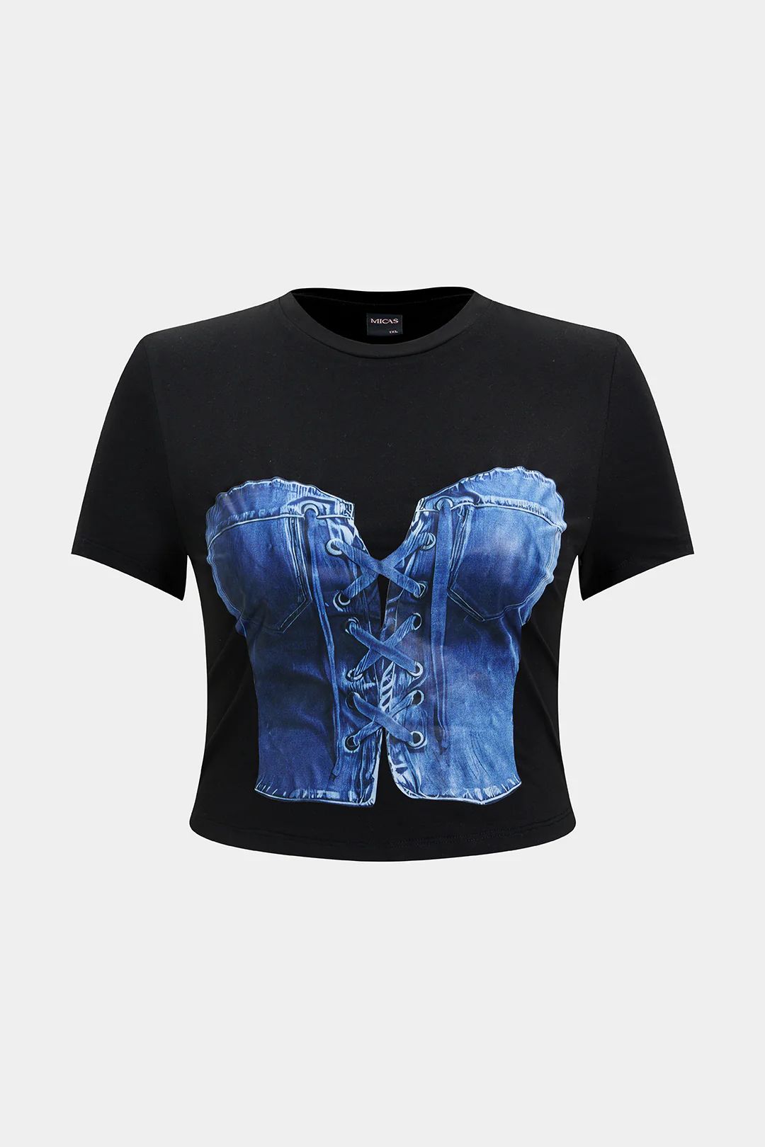 Plus Size Printed Denim Short Sleeve T-Shirt - Weenar