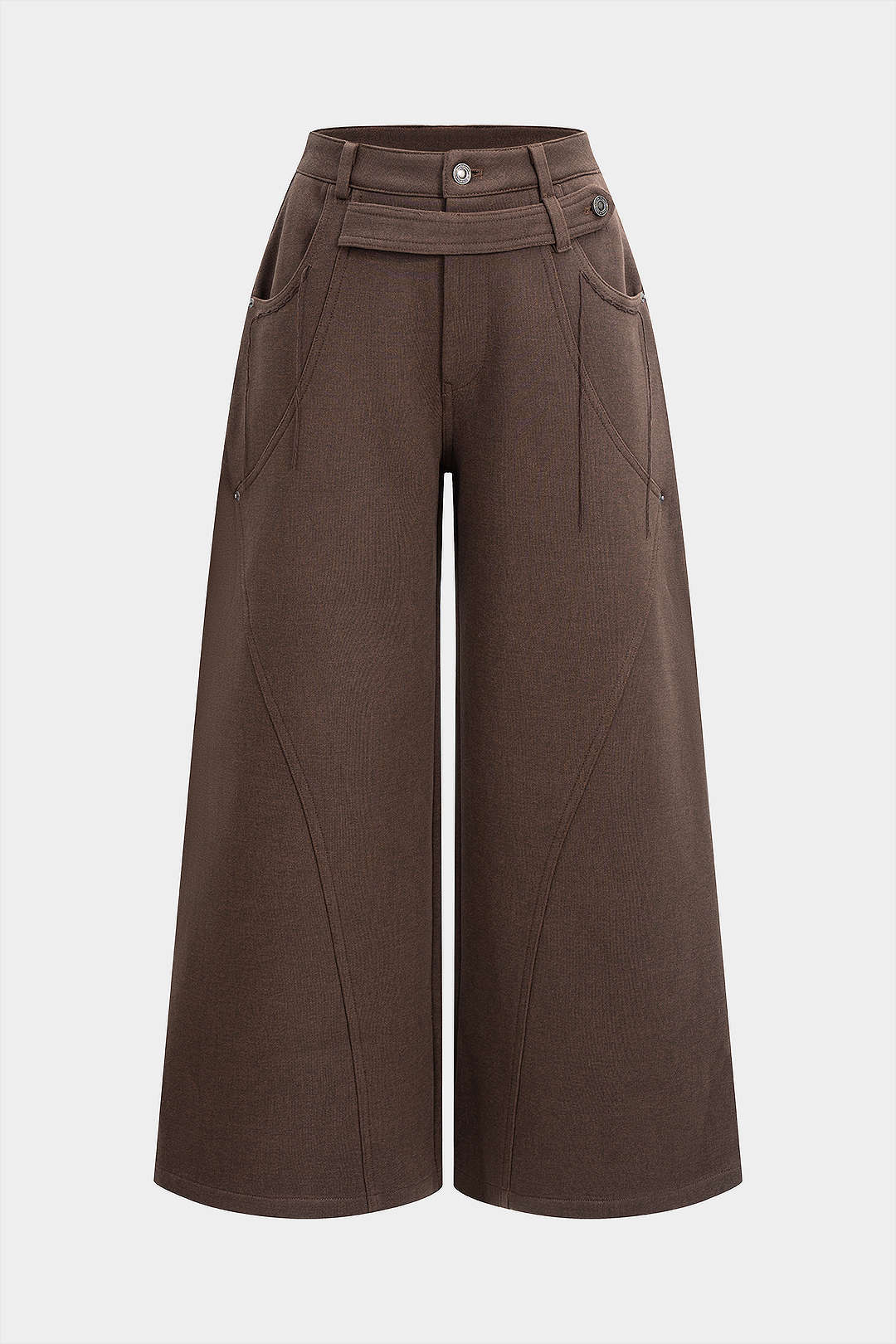 Solid Pocket Wide Leg Pants - Weenar
