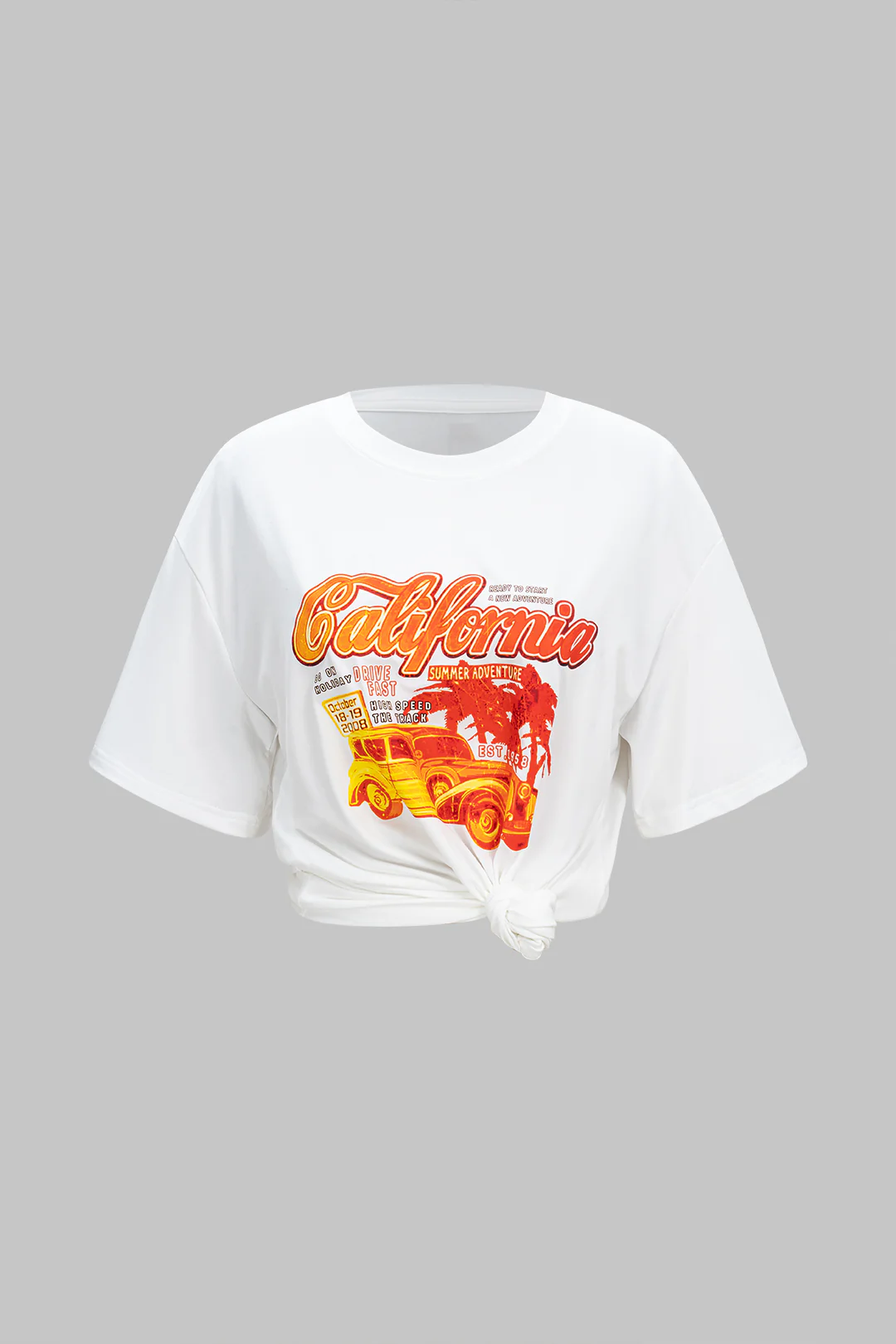 Letter Print Round Neck Short Sleeve T-Shirt - Weenar