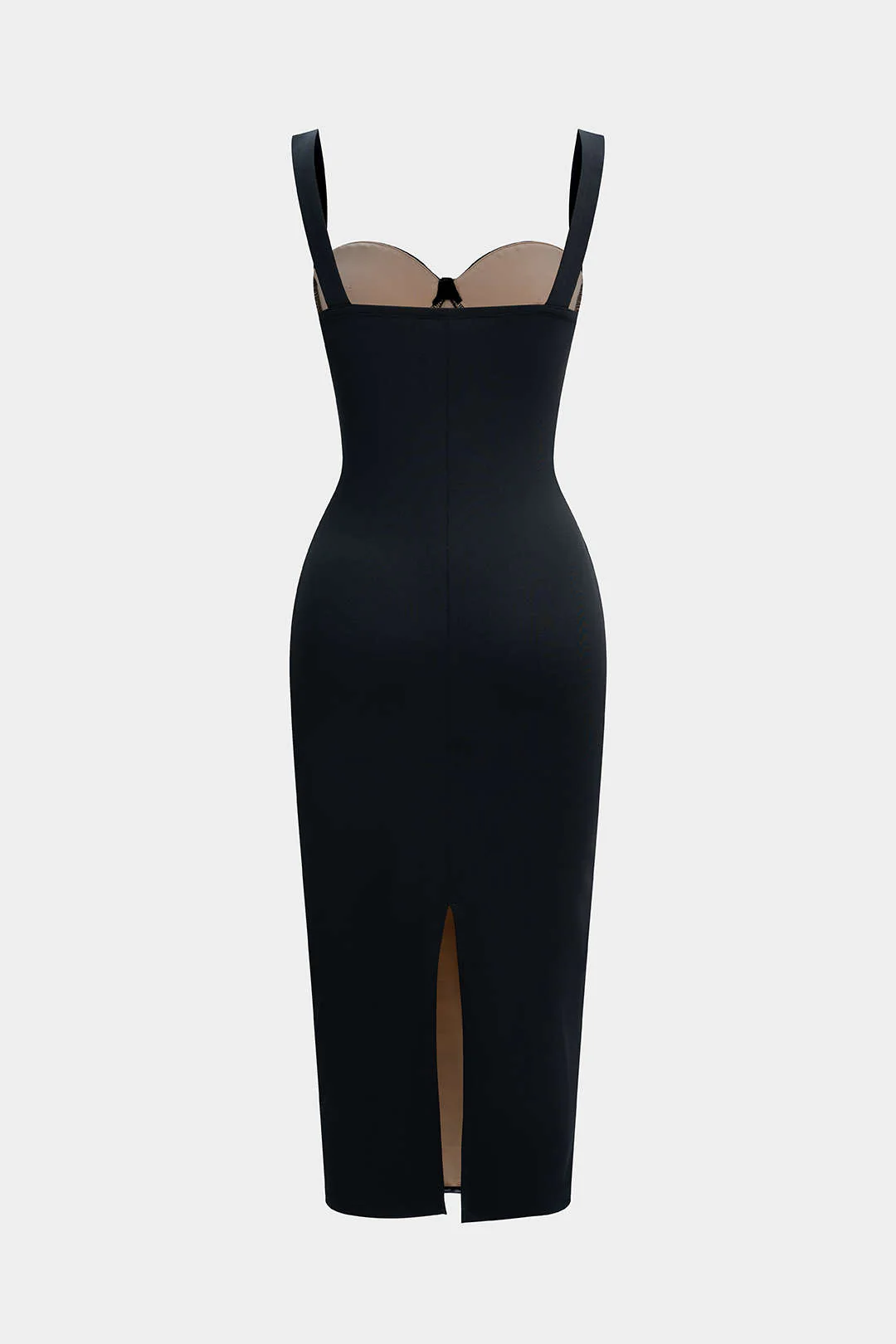 Sheer Mesh Ruched Bustier Slip Sleeveless Midi Dress - Weenar