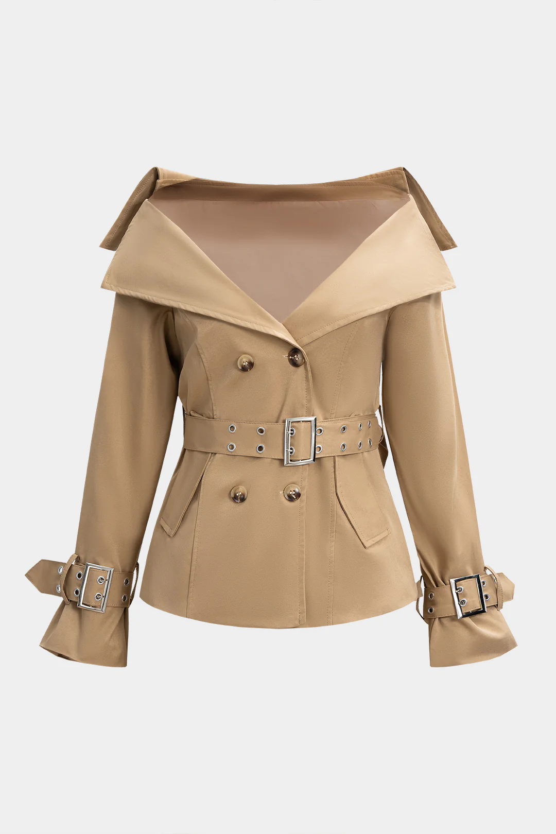 Double Breasted Button Belted Jacket - Weenar