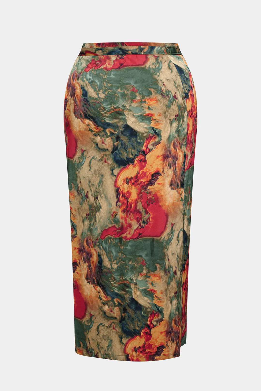 Plus Size Abstract Print Satin Tie Front Skirt - Weenar