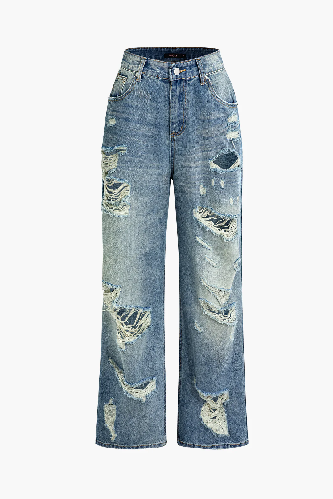 Denim Ripped Cut Out Frayed Wide Leg Jeans - Weenar