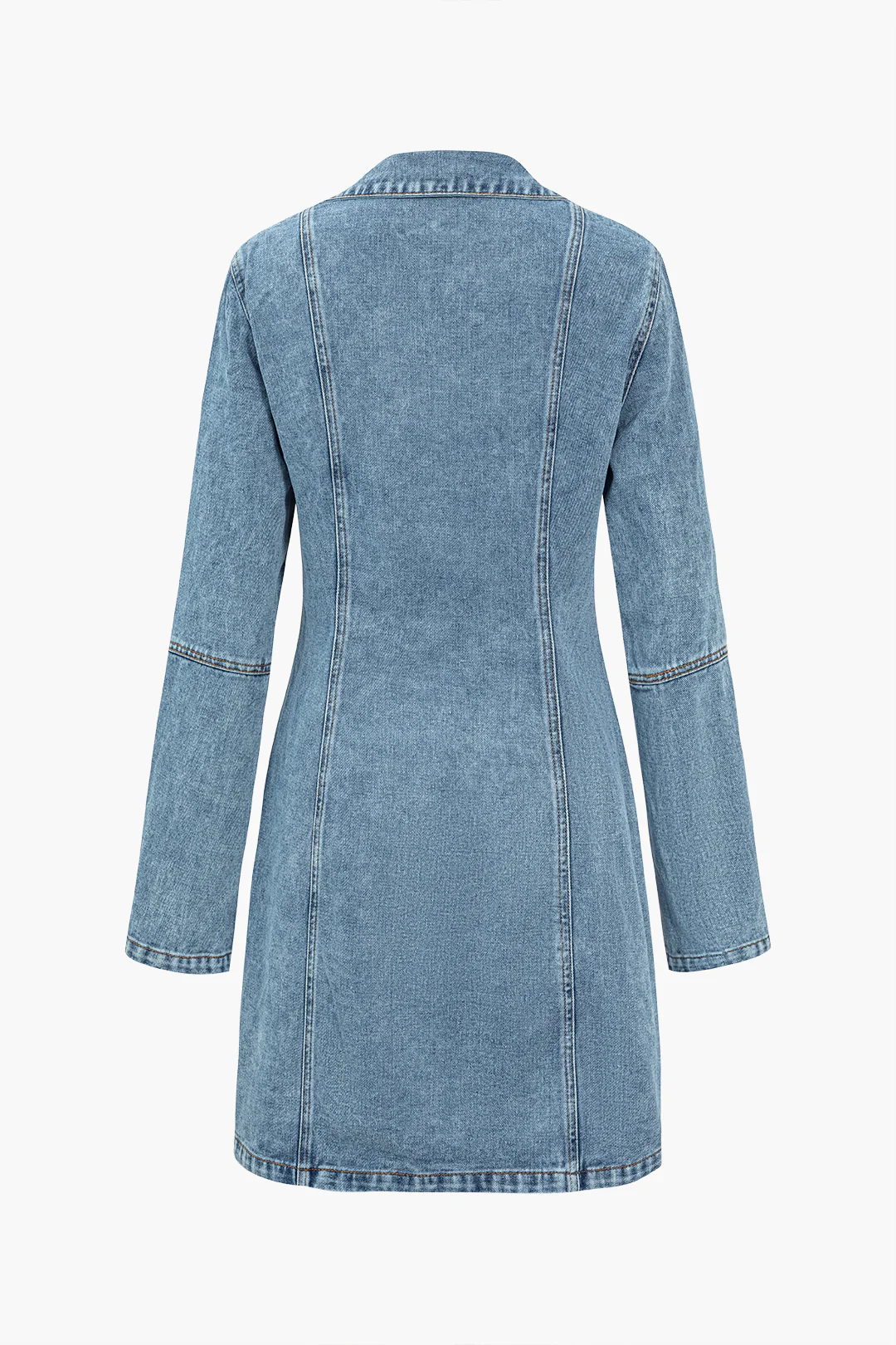 Denim Button Fringe Decor Frayed Long Sleeve Dress - Weenar