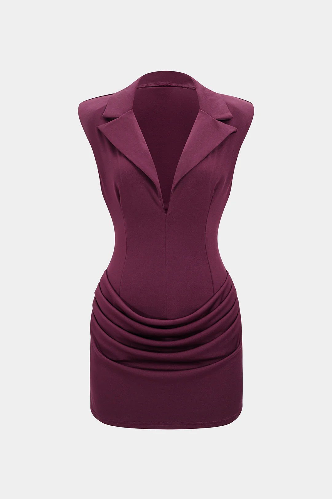 Solid Deep V Collar Ruched Sleeveless Mini Dress - Weenar