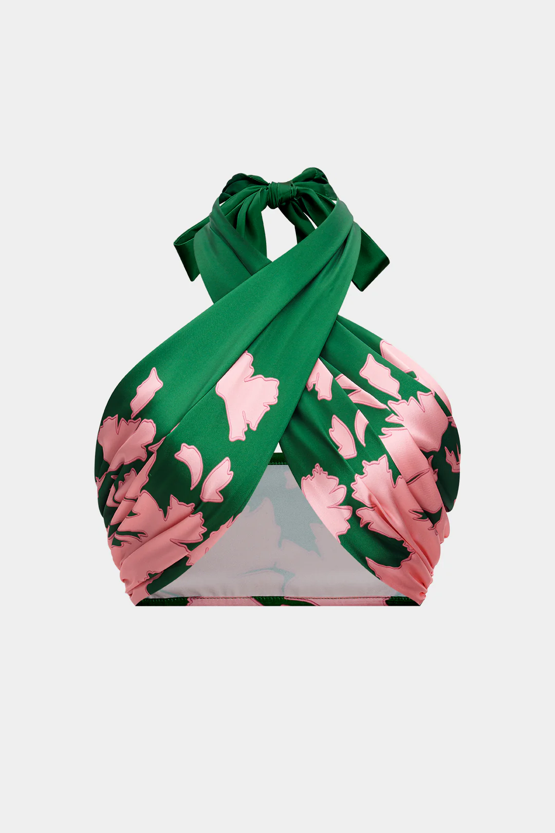 Satin Floral Pattern Crossed Halter Neck Ruched Cami Top - Weenar