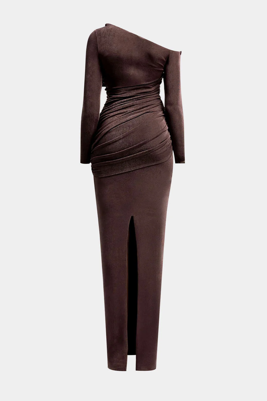 Asymmetrical Twist Long Sleeve Maxi Dress - Weenar