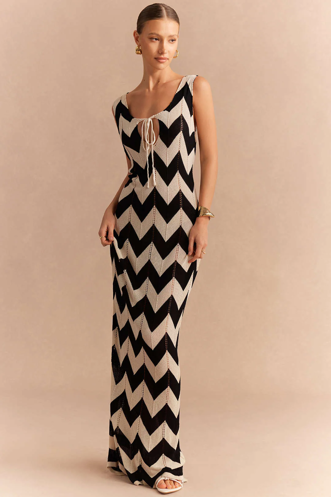 Knit Contrast Tie-Up Sleeveless Dress - Weenar