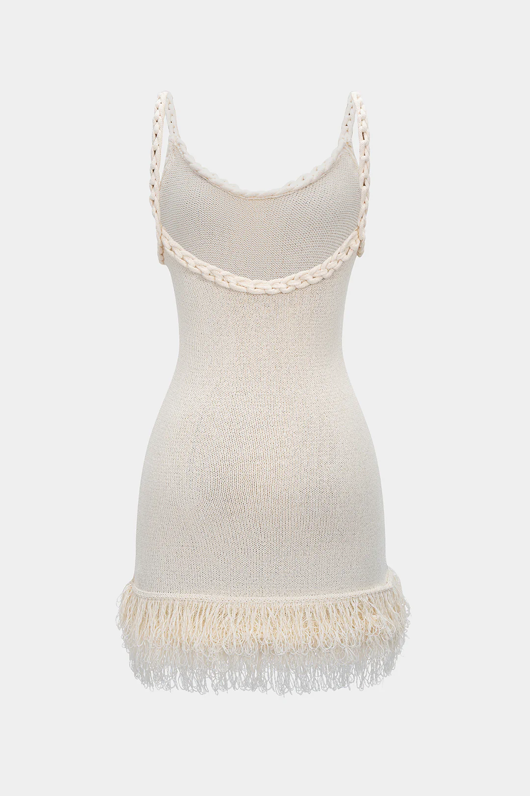 Knit Fringe Braided Backless Slip Sleeveless Dress - Weenar