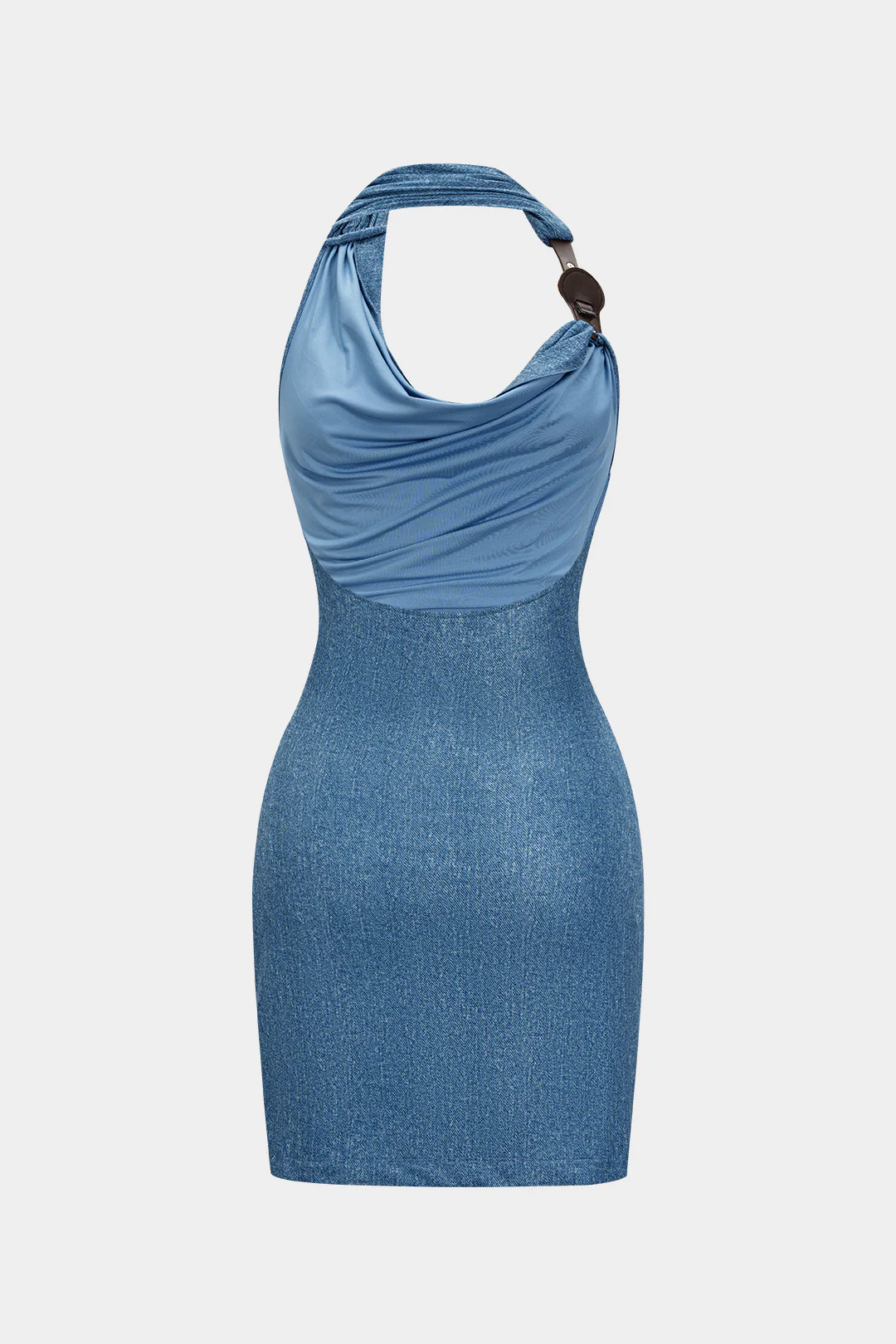 Mesh Halter Neck Asymmetrical Sleeveless Mini Dress - Weenar