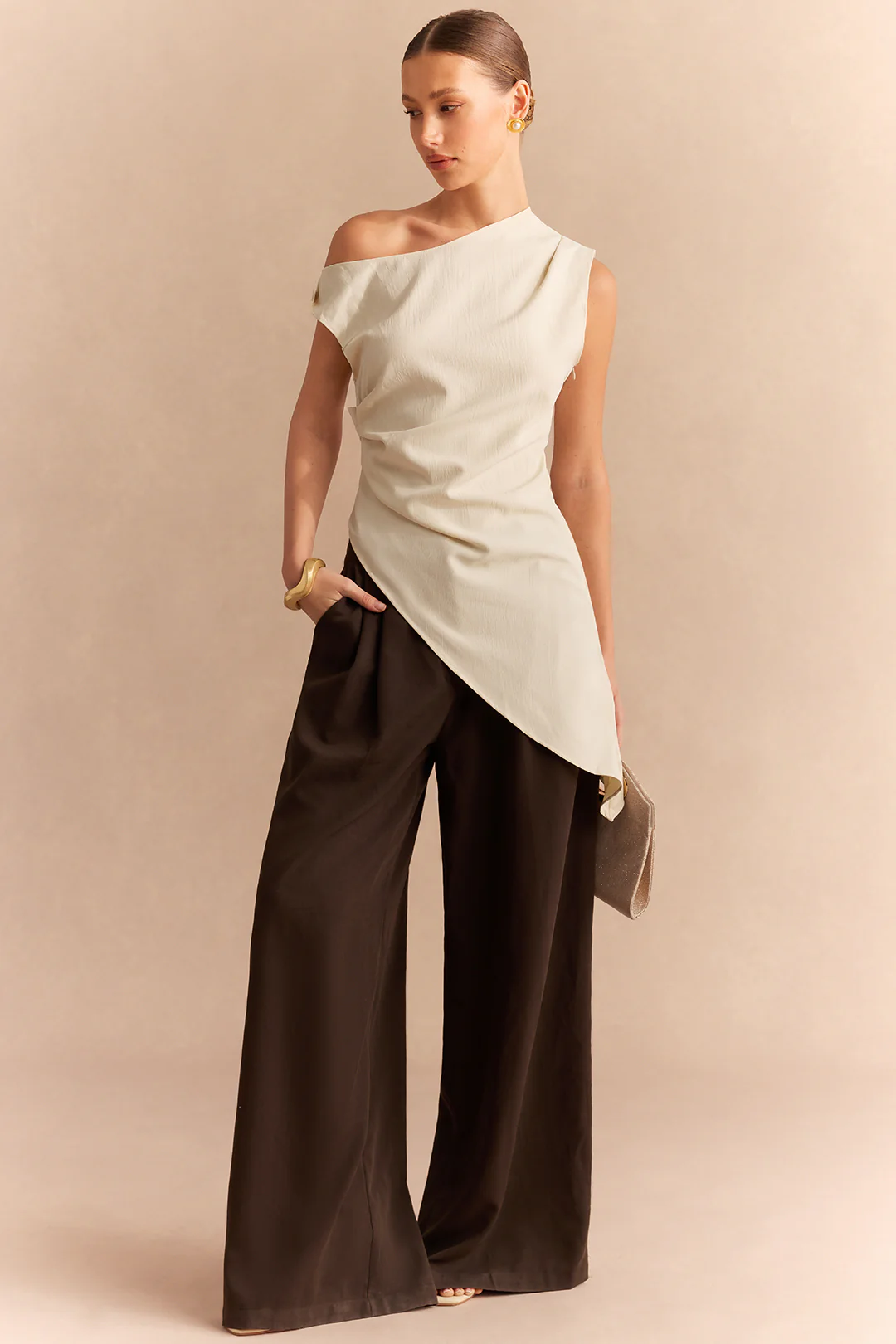 One Shoulder Asymmetrical Twist Knot Ruched Sleeveless Shirt - Weenar