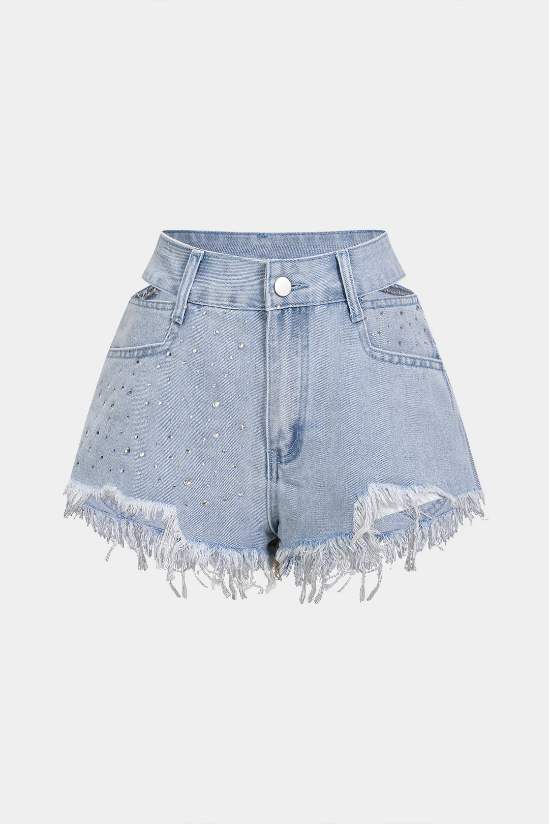 Denim Cut Out Ripped Cut Out Pocket Shorts - Weenar