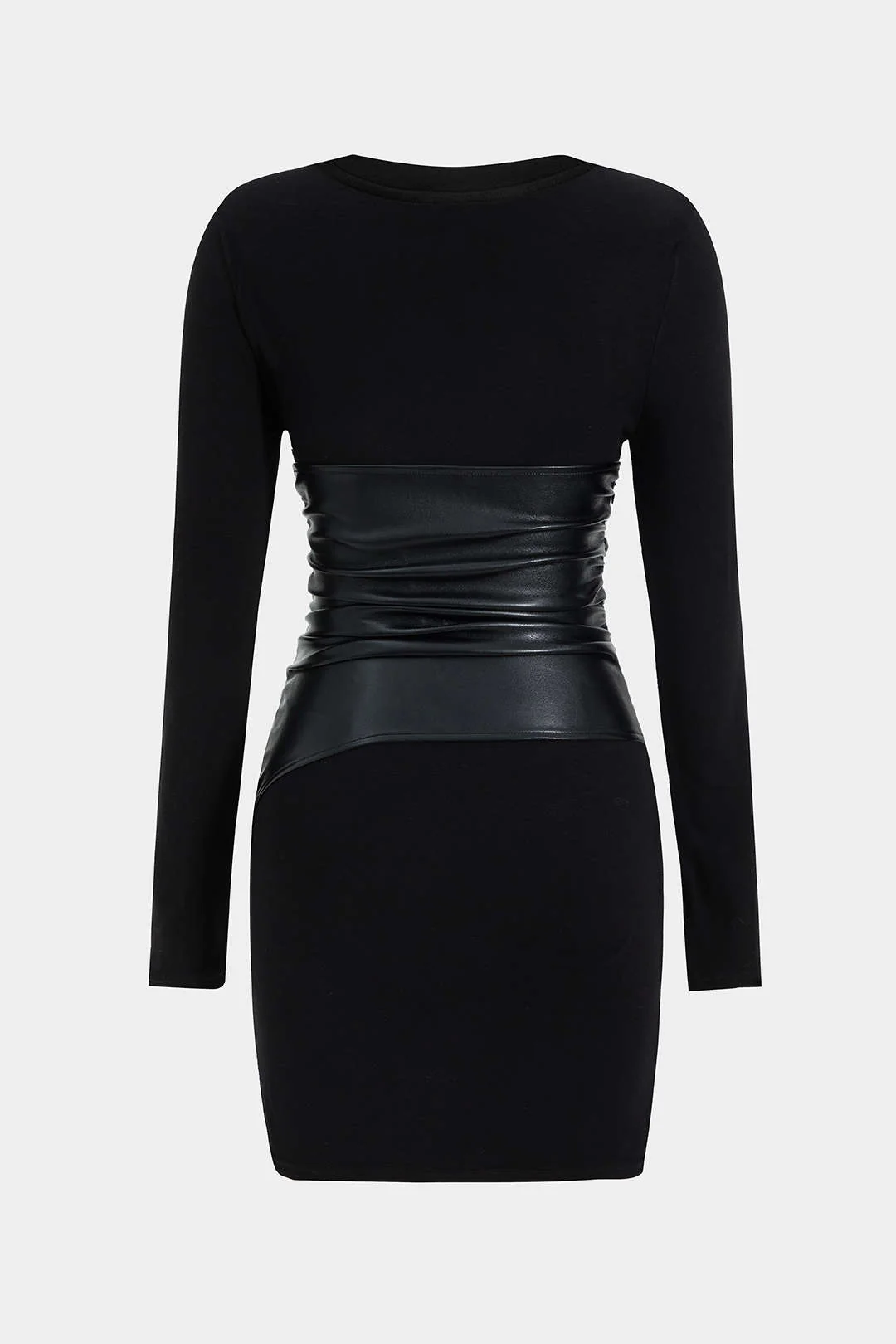 Faux Leather Patchwork Long Sleeve Mini Dress - Weenar