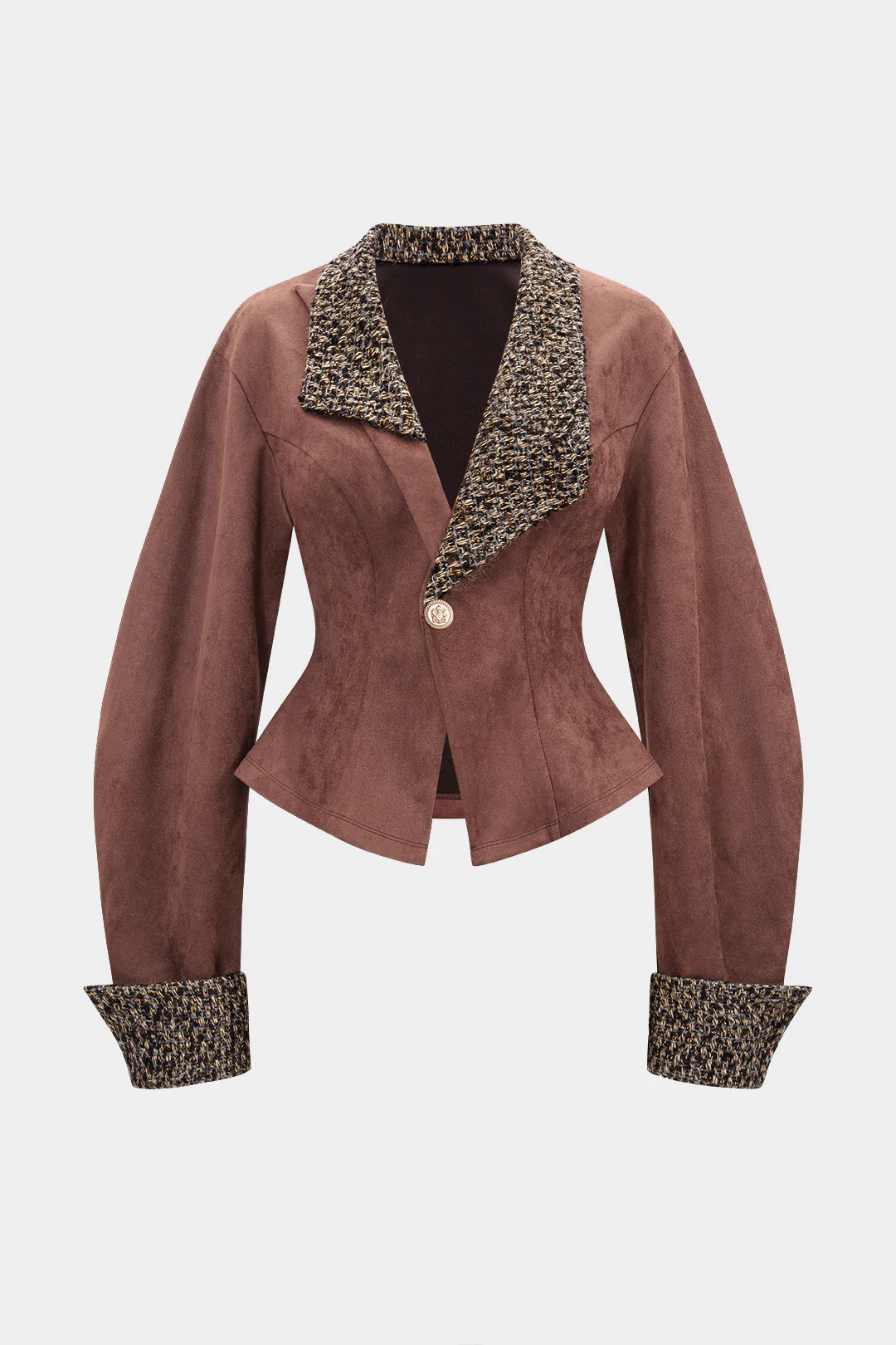 Suede Patchwork Metallic Button Blazer - Weenar