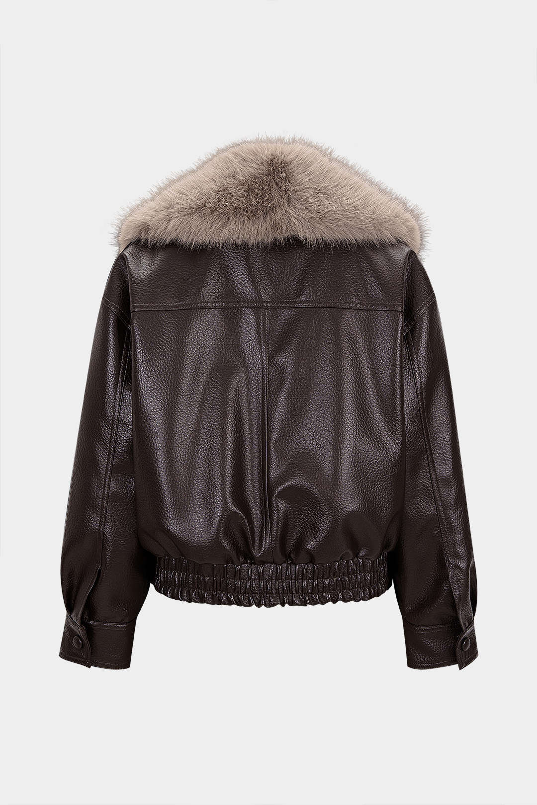 Faux Leather V-Neck Detachable Collar Jacket - Weenar