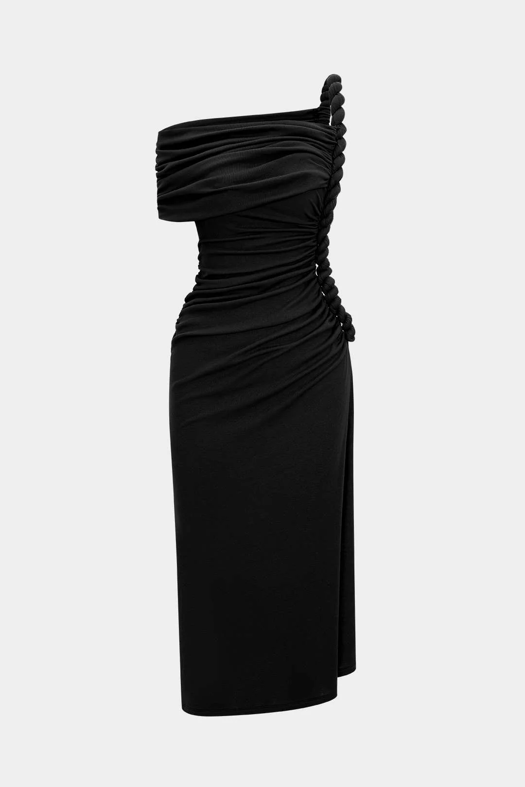 Asymmetrical Shoulder Ruched Twist Knot Sleeveless Maxi Dress - Weenar