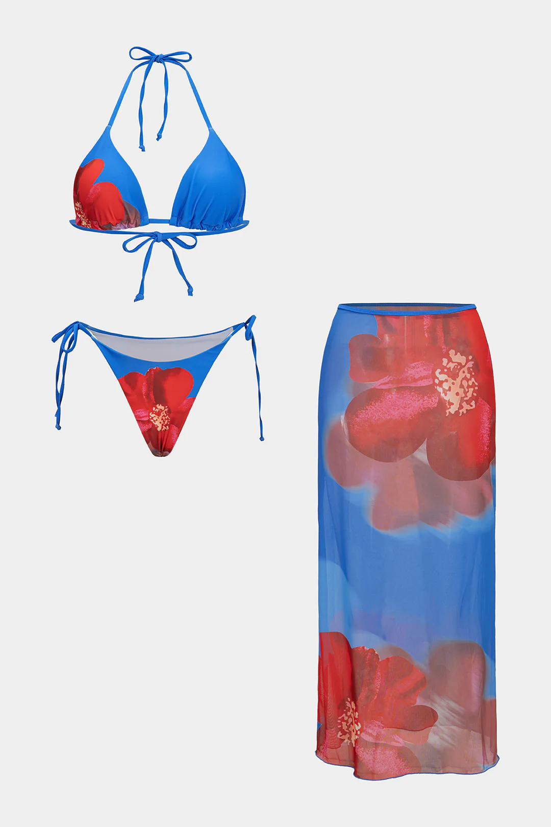 Floral Print Tie-Up Backless Bikini Set - Weenar