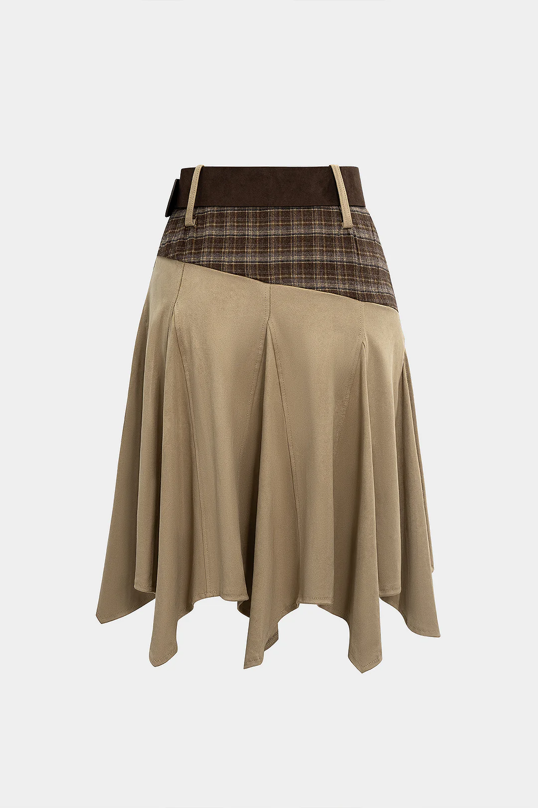 Suede Patchwork High Waist  Belted Skirt - Weenar