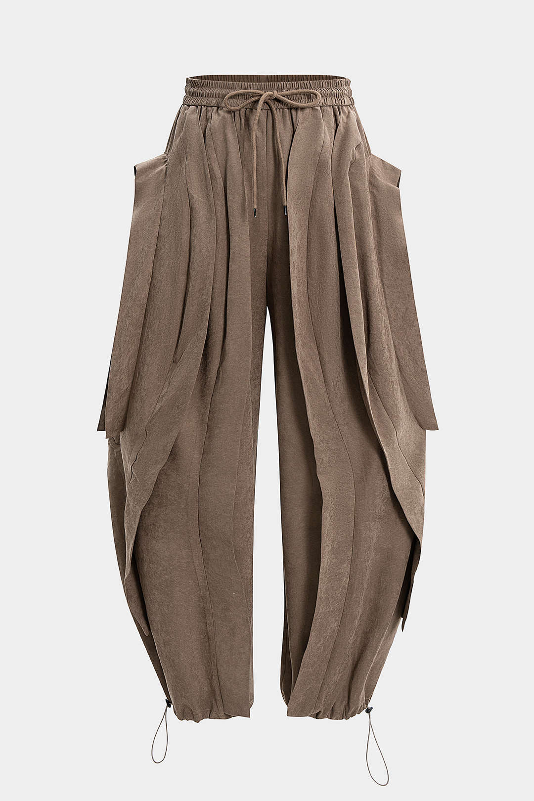 Shirred Waistband Drawstring Barrel Trousers - Weenar