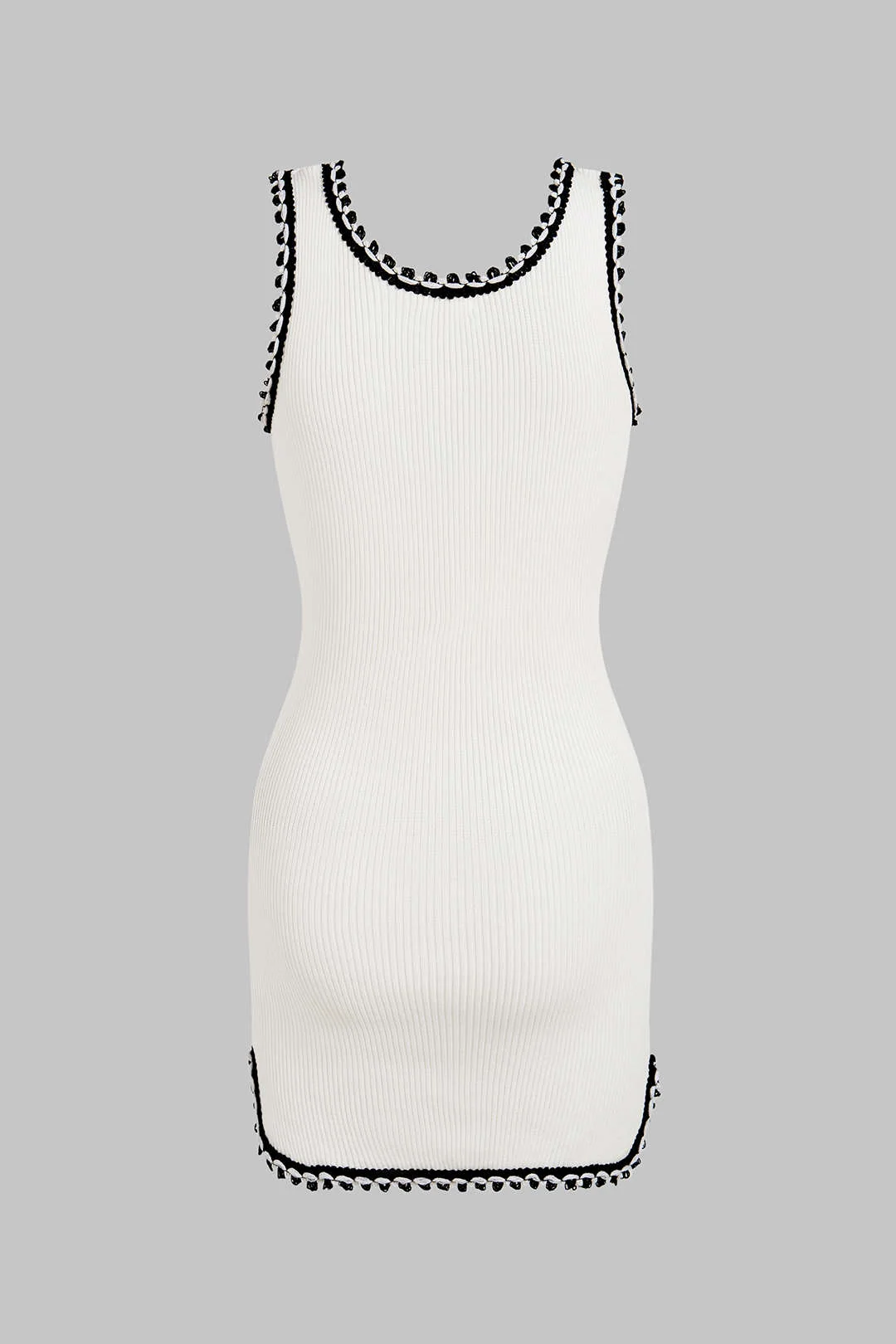 Knit Contrast Binding Round Neck Sleeveless Dress - Weenar