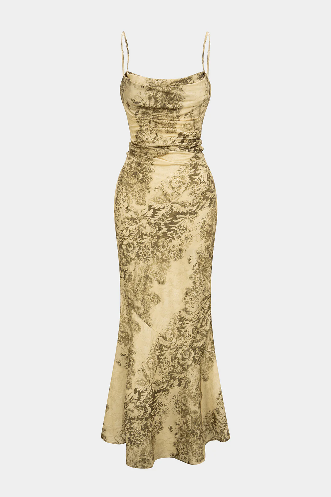 Floral Print Zipper Ruched Sleeveless Maxi Dress - Weenar
