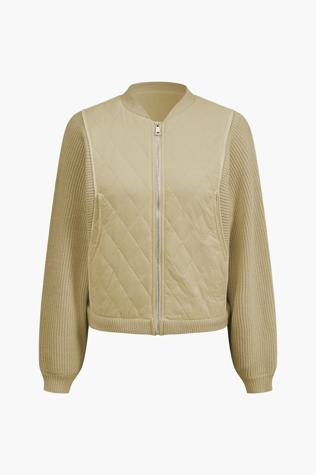Knit Patchwork Zipper Cardigan - Weenar