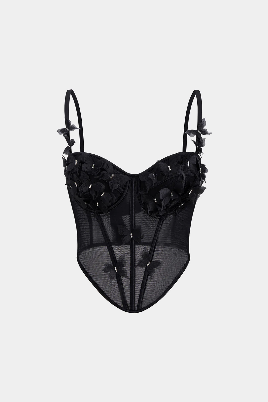 3D Flower Appliques Sheer Mesh Corset Backless Cami Top - Weenar