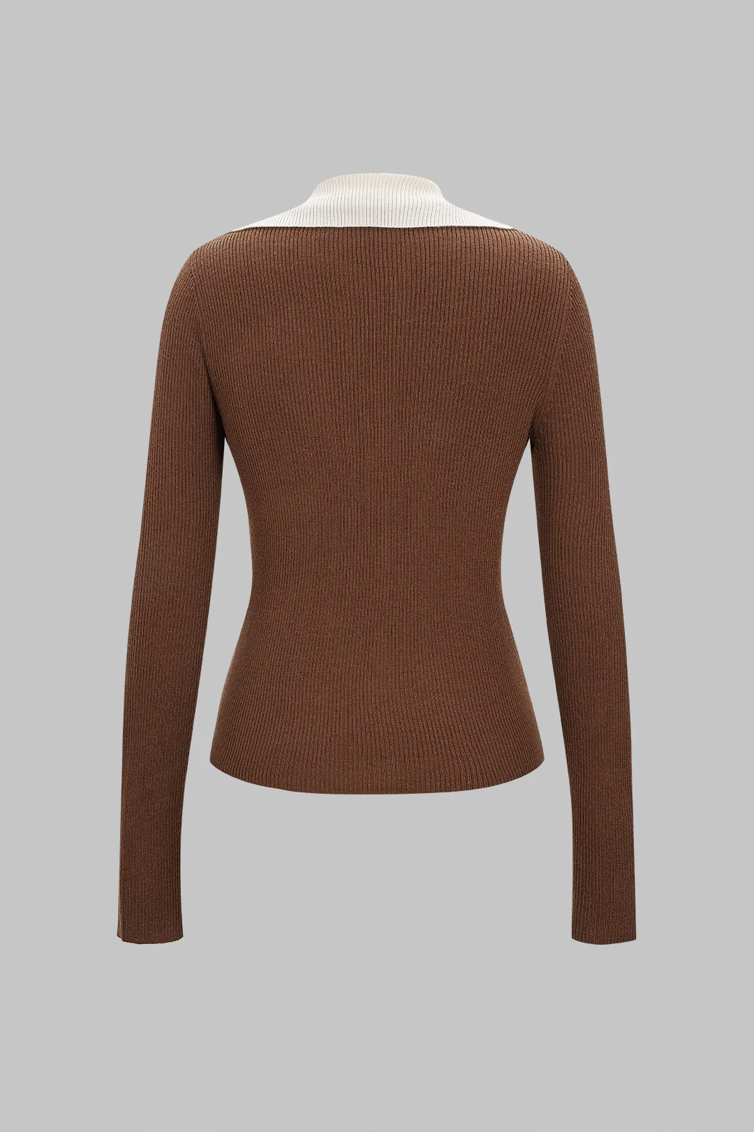 Knit V-Neck Contrast Button Long-Sleeve Top - Weenar